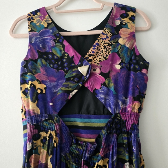 VINTAGE Floral Cheetah Dress Size 4 Petite - Picture 5 of 9